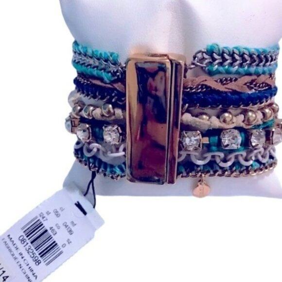 Express Boho Multi Strand Bracelet Magnetic Bracelet 7" Summer Beach Vibes Blue - Picture 2 of 7